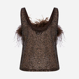 Reve - Ostrich Feather Detailed Sequin Top in Brown
