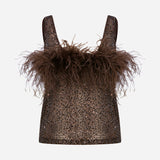 Reve - Ostrich Feather Detailed Sequin Top in Brown
