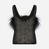 Reve - Ostrich Feather Detailed Sequin Top in Black