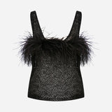Reve - Ostrich Feather Detailed Sequin Top in Black