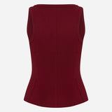 Lilou - U Neck Corset Detailed Tank Top in Burgundy
