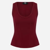 Lilou - U Neck Corset Detailed Tank Top in Burgundy