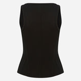 Lilou - U Neck Corset Detailed Tank Top in Black