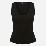 Lilou - U Neck Corset Detailed Tank Top in Black