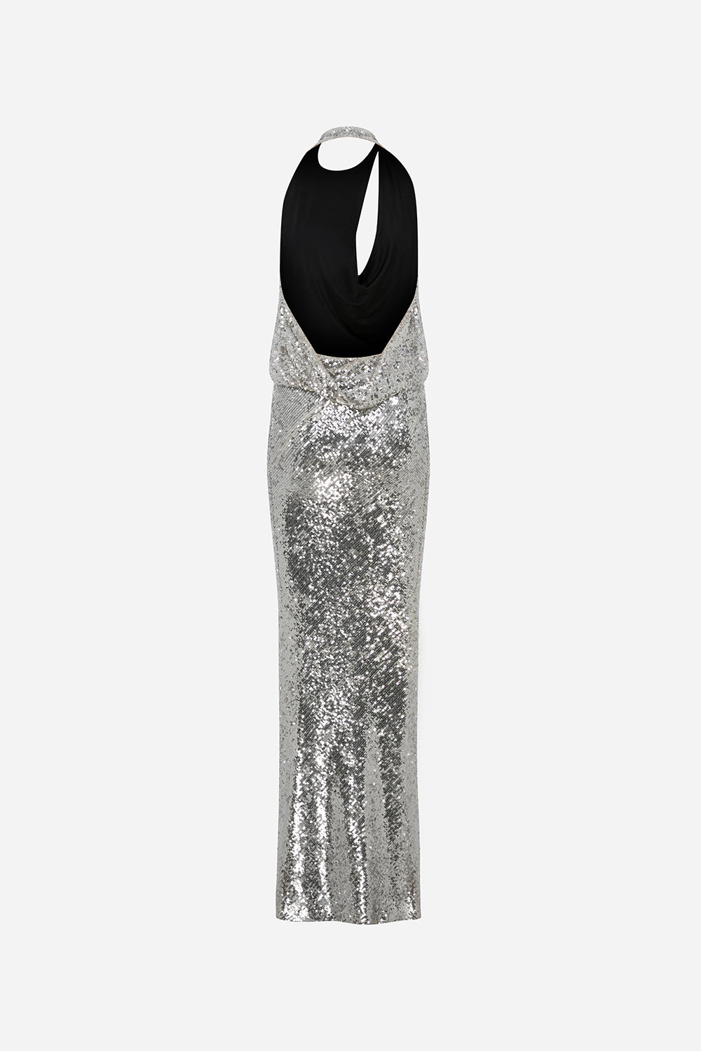 Lone-Cowl Neck Cut Out Detailed Silver Sequin Maxi Dress in Silver Seq ILA Official Lone-Cowl Neck Cut Out Detailed Silver Sequin Maxi Dress in Silver Seq ILA Official