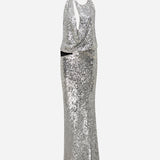 Lone - Cowl Neck Cut Out Detailed Silver Sequin Maxi Dress