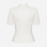 Kate - Polo Neck Corset Detailed T-Shirt in White