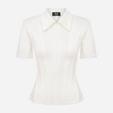 Kate - Polo Neck Corset Detailed T-Shirt in White