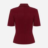 Kate - Polo Neck Corset Detailed T-Shirt in Burgundy
