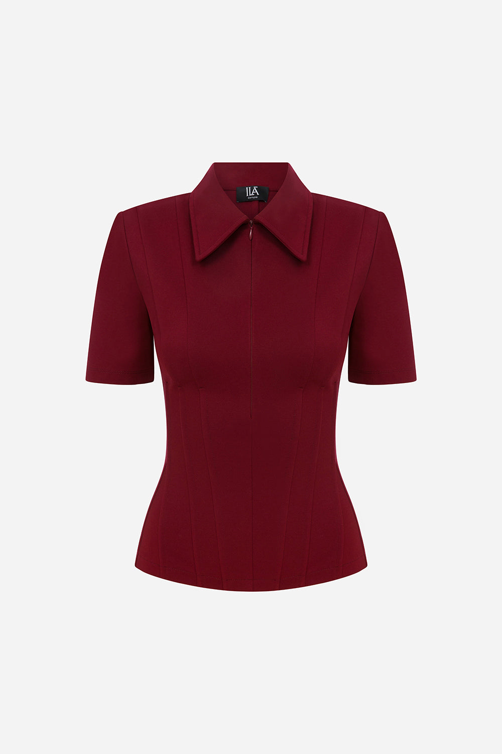 Kate-Polo Neck Corset Detailed T-Shirt in Burgundy