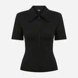 Kate - Polo Neck Corset Detailed T-Shirt in Black
