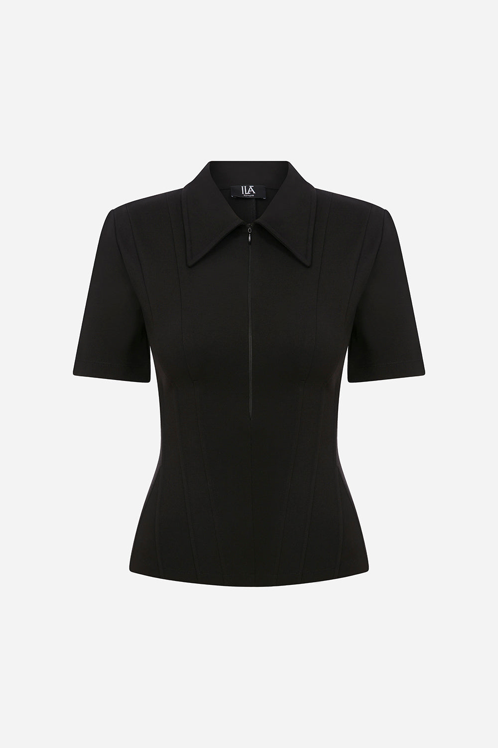 Kate-Polo Neck Corset Detailed T-Shirt in Black