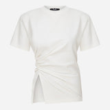 Lilia - Draped T-Shirt With Shoulder Pads in White