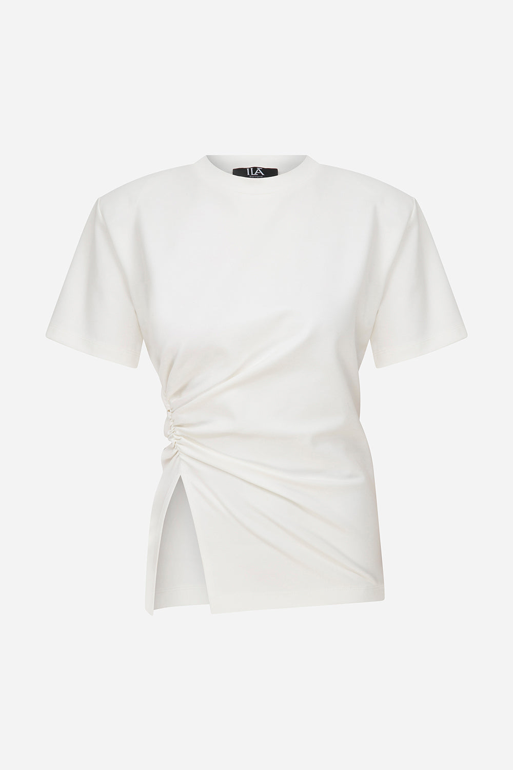 Lilia-Draped T-Shirt With Shoulder Pads in White