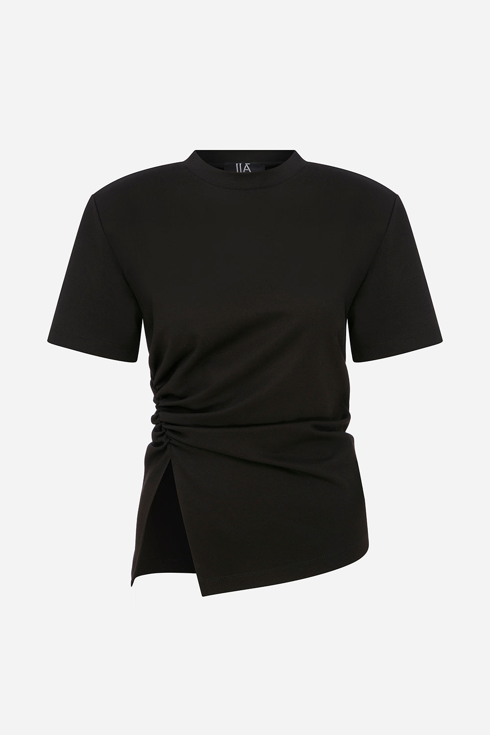 Lilia-Draped T-Shirt With Shoulder Pads in Black