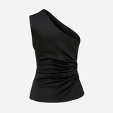 Kia - One Shoulder Drapped Detailed Blouse in Black
