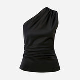 Kia - One Shoulder Drapped Detailed Blouse in Black
