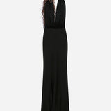 Sabine - V Neck Maxi Dress with Ostrich Feather Detail