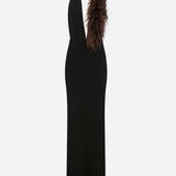 Sabine - V Neck Maxi Dress with Ostrich Feather Detail