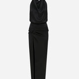 Alina - Satin Maxi Dress With Twist Detail in Black