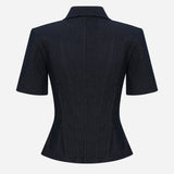 Kira - Polo Neck Corset Detailed Denim T-Shirt