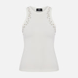 Daisy Tank Top with Accessory Detail in White