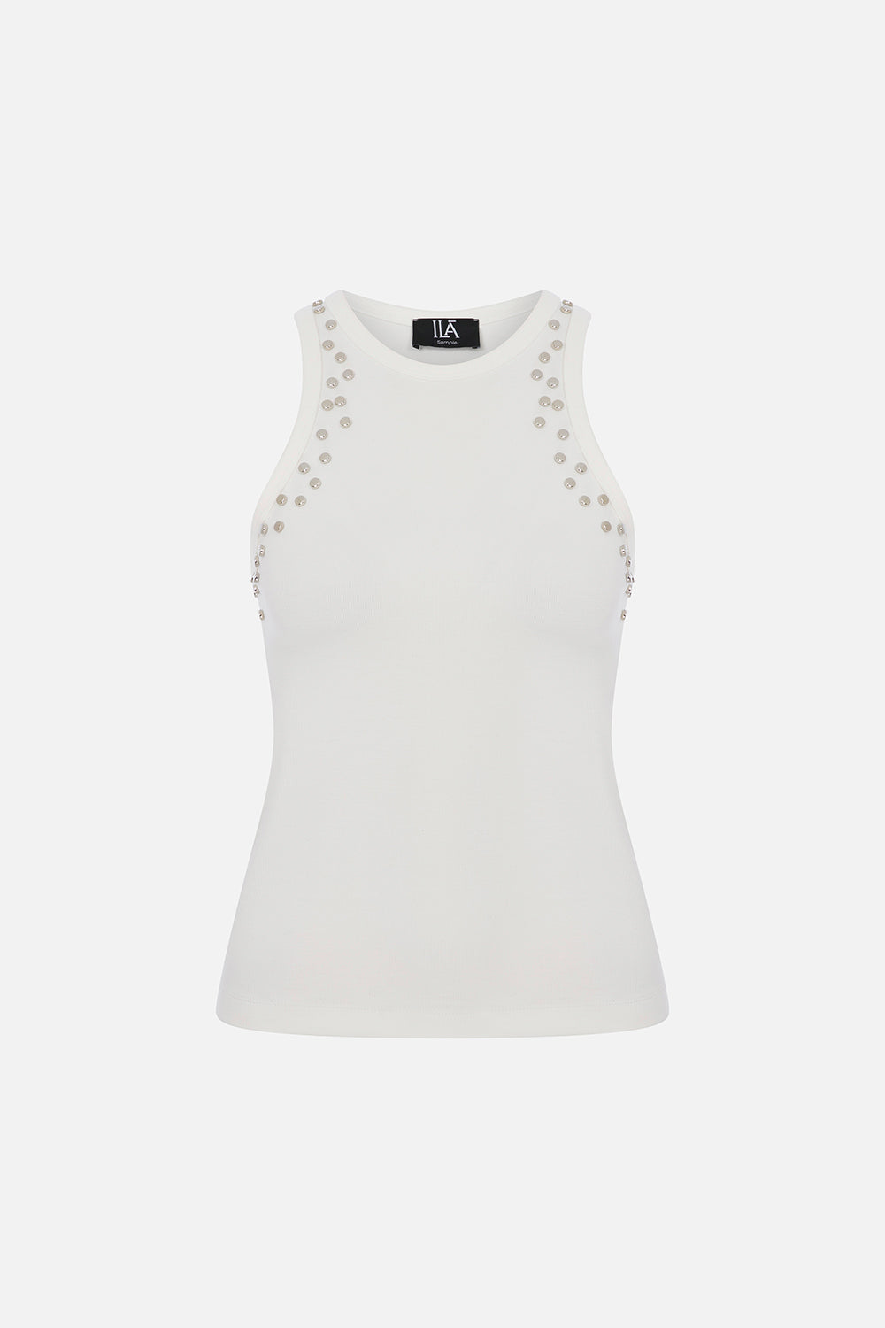 Daisy Tank Top with Accessory Detail in White