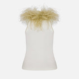 Bria Feather-Trim Tank Top in White