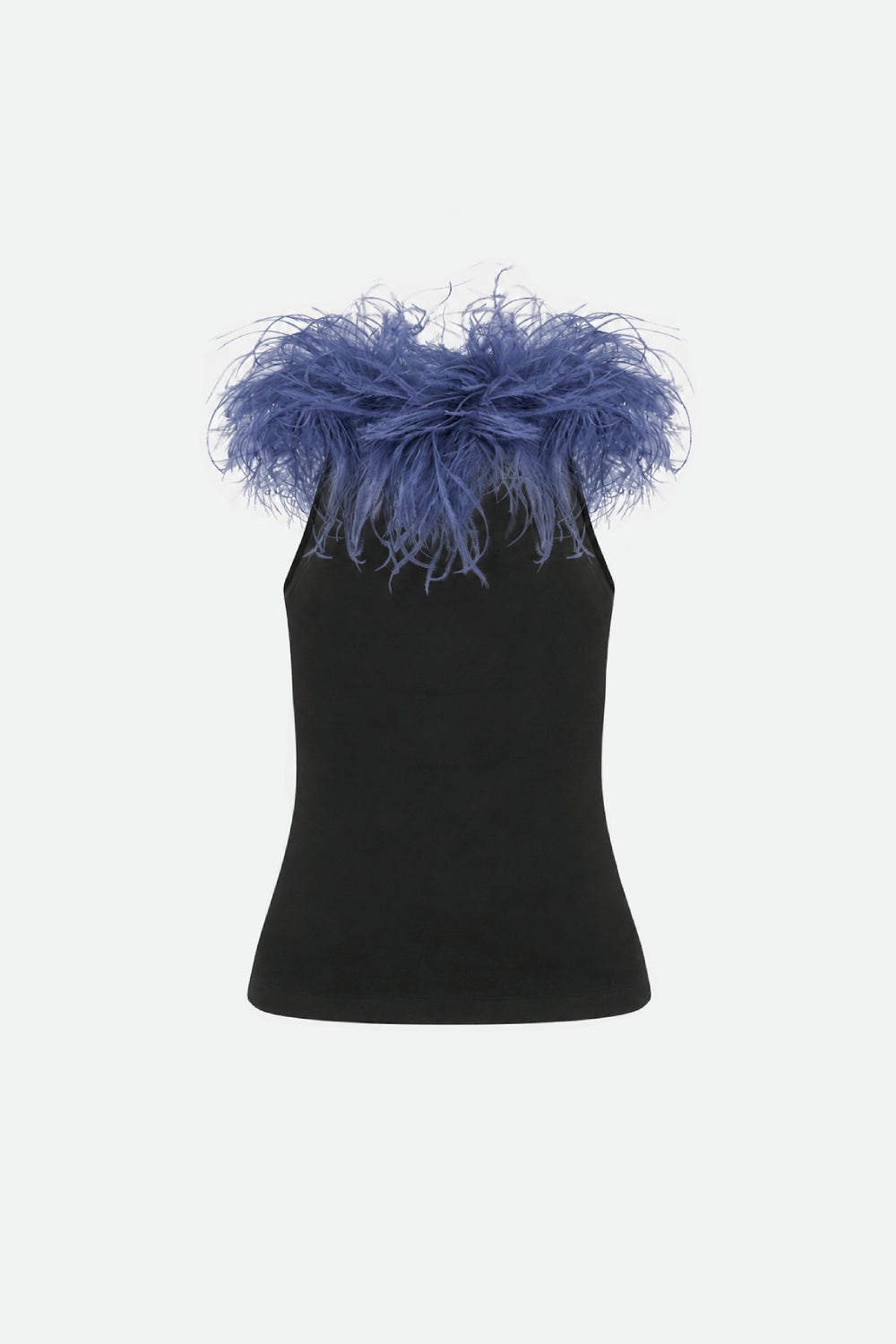 Bria Feather-Trim Tank Top in Black