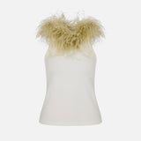 Bria Feather-Trim Tank Top in White