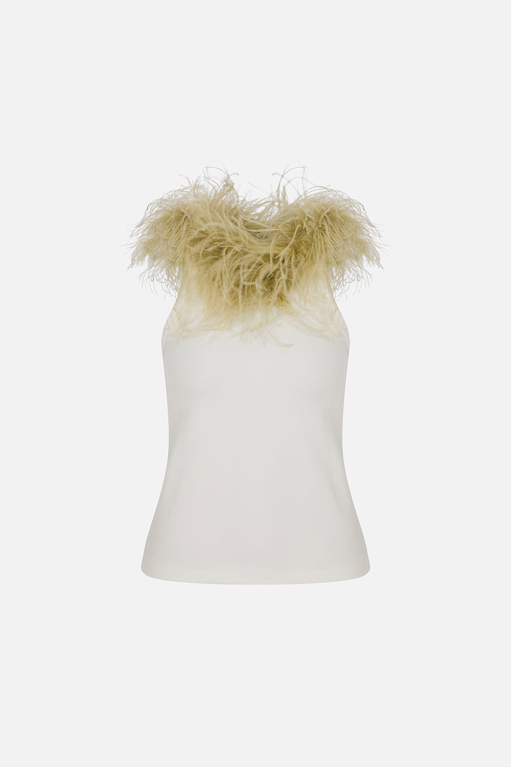 Bria Feather-Trim Tank Top in White