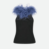 Bria Feather-Trim Tank Top in Black