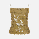 Cassie Open-Back Sequin Top in Green Sequin
