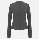 Bree Knit Blouse with Button Detail in Grey