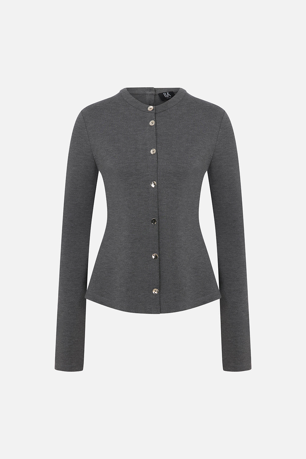 Bree Knit Blouse with Button Detail in Grey