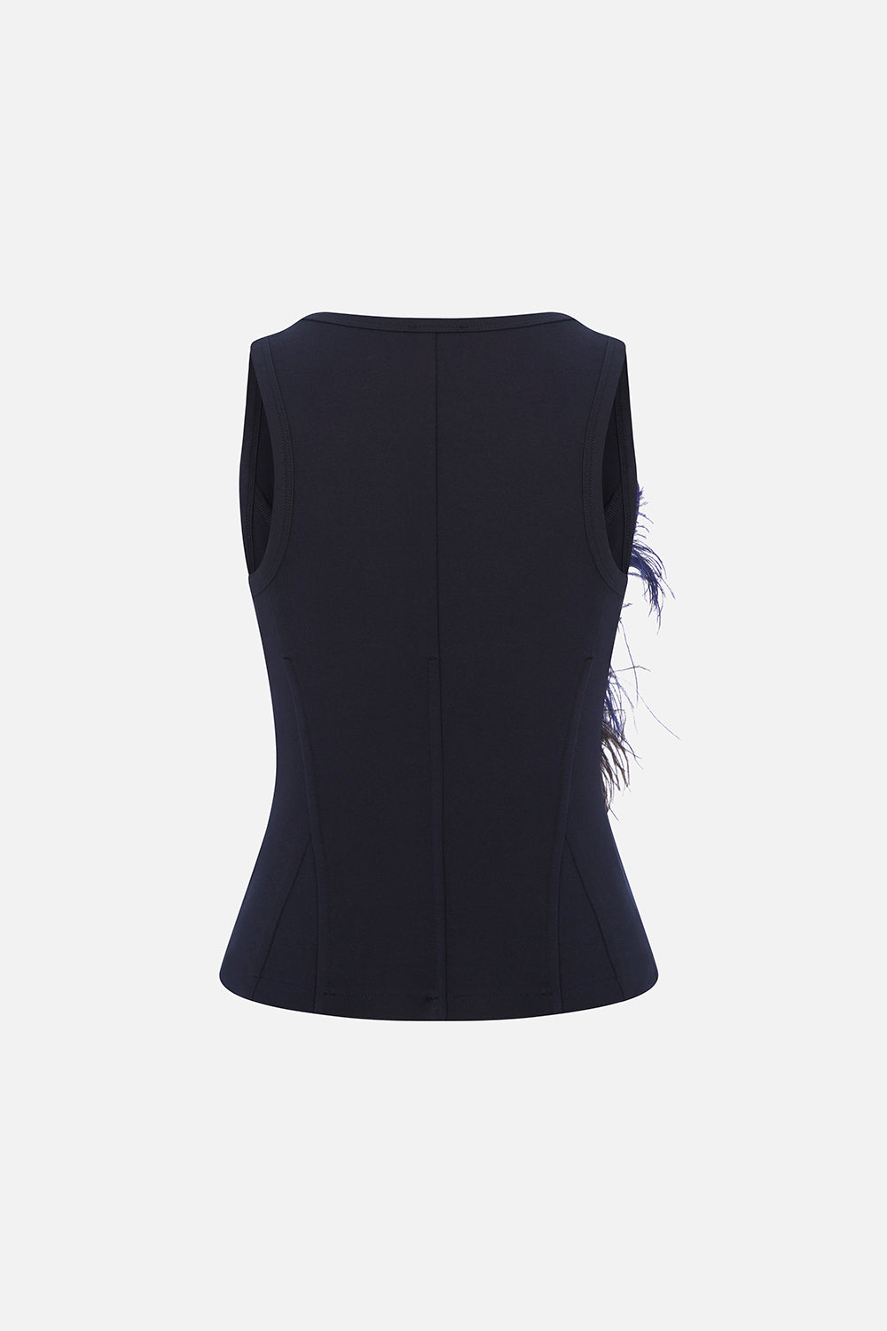 Ilina Feather-Trim Structured Tank Top in Navy Blue