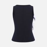Ilina Feather-Trim Structured Tank Top in Navy Blue