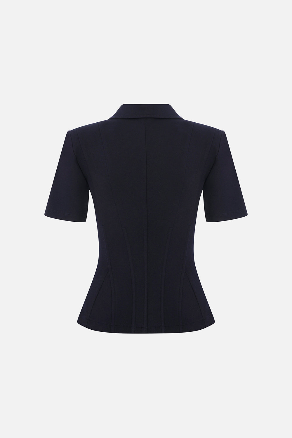 Kate Polo Neck Corset Detailed T-Shirt in Navy Blue