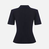 Kate Polo Neck Corset Detailed T-Shirt in Navy Blue