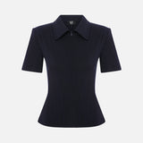 Kate Polo Neck Corset Detailed T-Shirt in Navy Blue