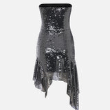 Linea Strapless Sequin Mini Dress in Silver Sequin