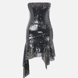 Linea Strapless Sequin Mini Dress in Silver Sequin