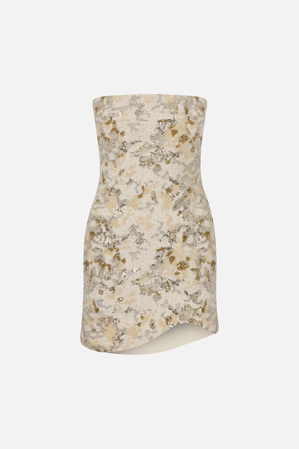 Maelle Strapless Sequin Mini Dress in Beige Sequin