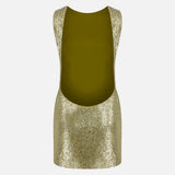 Cassia Open-Back Sequin Mini Dress in Green Sequin