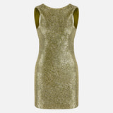 Cassia Open-Back Sequin Mini Dress in Green Sequin