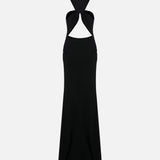 Valora High-Neck Ruched Maxi Dress in Black