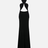 Valora High-Neck Ruched Maxi Dress in Black