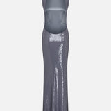 Nala Open-Back Sequin Maxi Dress in Misty Blue