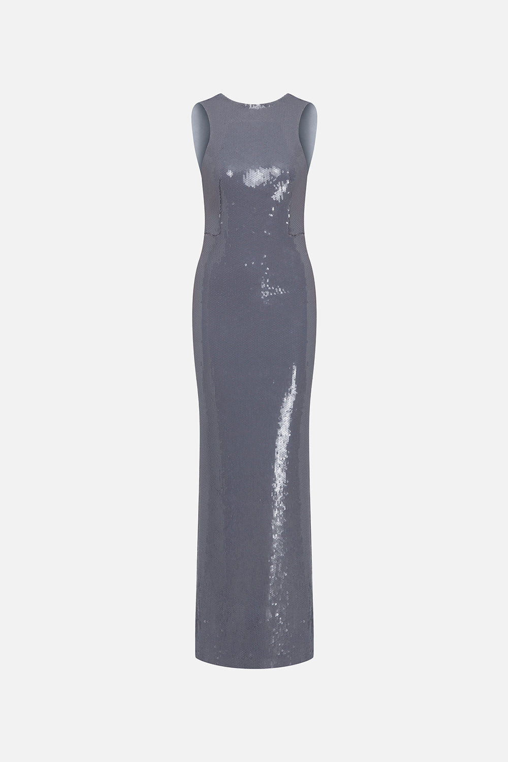Nala Open-Back Sequin Maxi Dress in Misty Blue