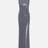 Nala Open-Back Sequin Maxi Dress in Misty Blue
